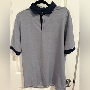Mizzen+Main WILSON TRIM FIT STRIPE PERFORMANCE POLO IN NAVY/ WHITE, LARGE